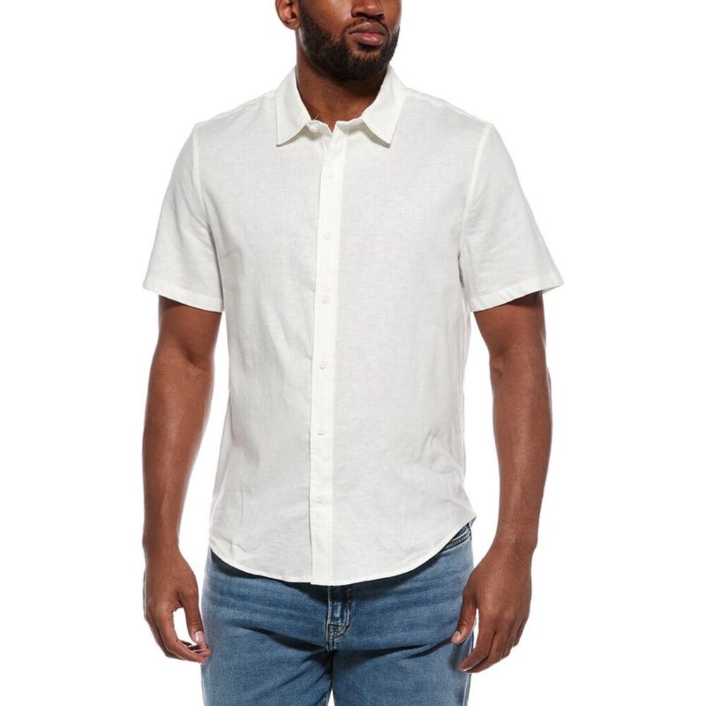 Onia Mens  Linen-Blend Solid Shirt, White